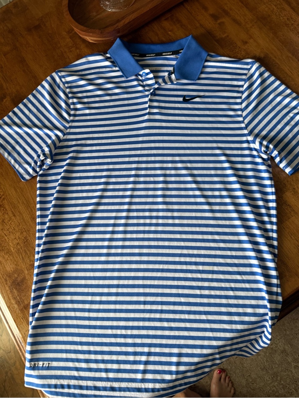 Nike Men’s Blue & White Striped Polo with Swoosh